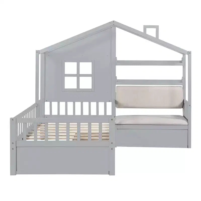 Telaio letto a casetta Whisen, per bambini, con divano, due cassetti e ripiano portaoggetti