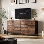 Cassettiera Accent moderno da 63 pollici, porta TV per televisori da 65/70/75 pollici, armadietto a 14 cassetti per camera da letto, cassettiera grande e lunga in tessuto, mobile TV