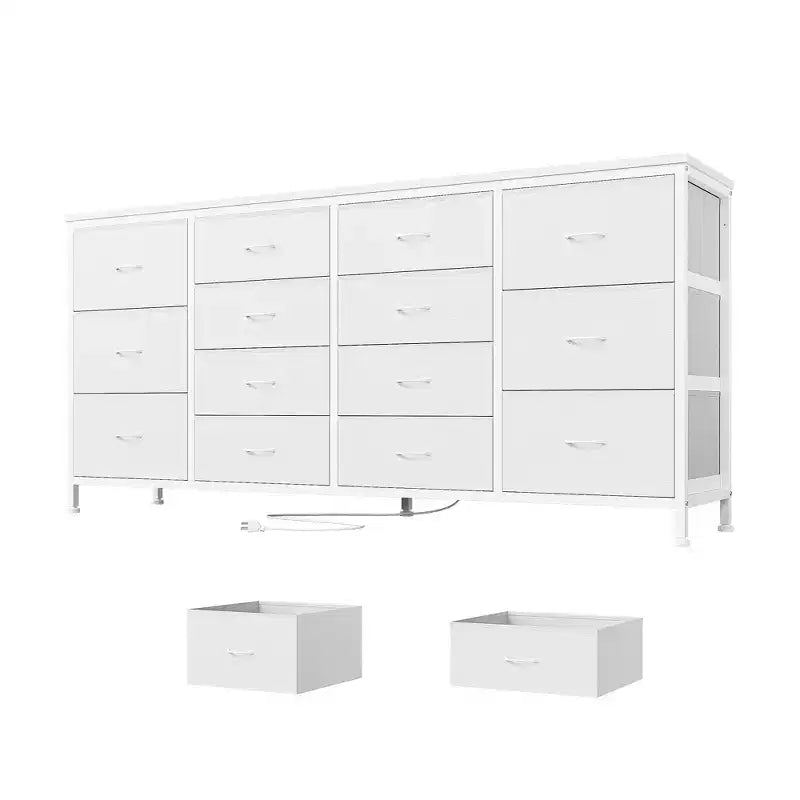 Cassettiera Accent moderno da 63 pollici, porta TV per televisori da 65/70/75 pollici, armadietto a 14 cassetti per camera da letto, cassettiera grande e lunga in tessuto, mobile TV