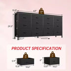 Cassettiera Accent moderno da 63 pollici, porta TV per televisori da 65/70/75 pollici, armadietto a 14 cassetti per camera da letto, cassettiera grande e lunga in tessuto, mobile TV