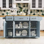 GDFStudio Gaius 54 Isola da Cucina con Piano a Ribalta in Legno di Gomma, Ruote, 4 Ante e 3 Cassetti