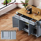 GDFStudio Gaius 54 Isola da Cucina con Piano a Ribalta in Legno di Gomma, Ruote, 4 Ante e 3 Cassetti