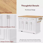 GDFStudio Gaius 54 Isola da Cucina con Piano a Ribalta in Legno di Gomma, Ruote, 4 Ante e 3 Cassetti