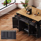 GDFStudio Gaius 54 Isola da Cucina con Piano a Ribalta in Legno di Gomma, Ruote, 4 Ante e 3 Cassetti