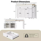 GDFStudio Galen 74.5 Isola da Cucina Mobile con Tavolo da Pranzo Estensibile, 2 Cassetti e Mobile a 4 Ante