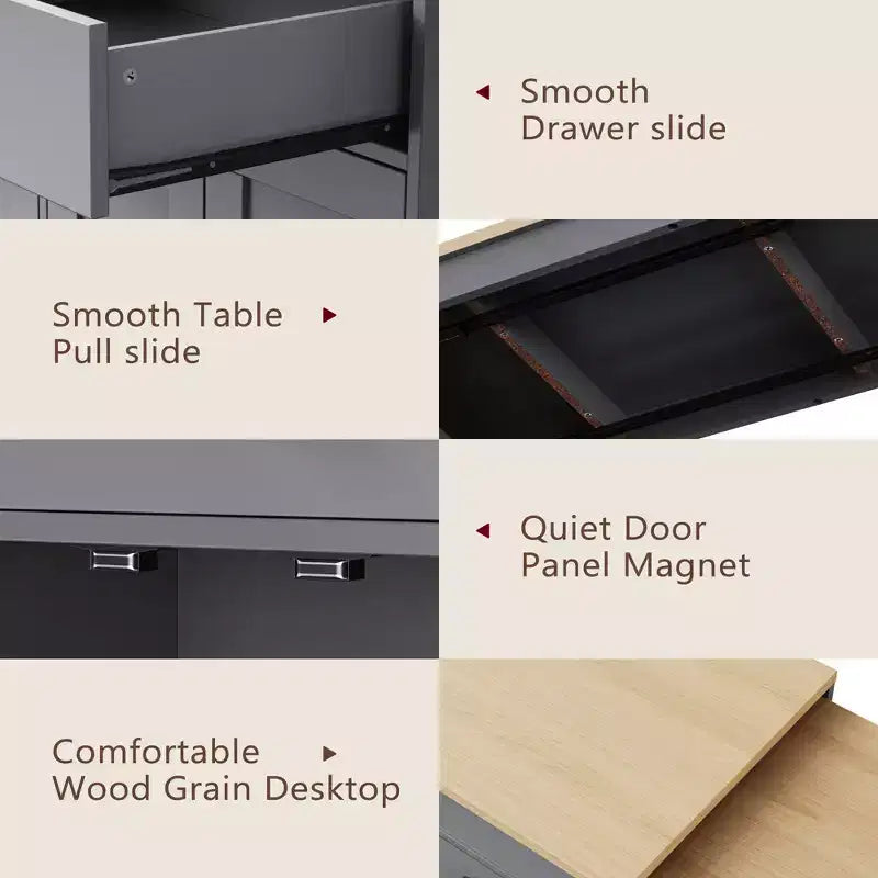 GDFStudio Galen 74.5 Isola da Cucina Mobile con Tavolo da Pranzo Estensibile, 2 Cassetti e Mobile a 4 Ante