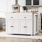 GDFStudio Galen 74.5 Isola da Cucina Mobile con Tavolo da Pranzo Estensibile, 2 Cassetti e Mobile a 4 Ante