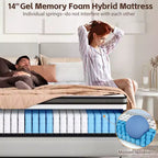 Materasso Queen da 14 pollici, materasso ibrido in memory foam con gel in scatola, supporto a molle insacchettate con isolamento del movimento e sollievo dalla pressione, rigidità media, CertiPUR-US