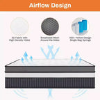 Materasso Queen da 14 pollici, materasso ibrido in memory foam con gel in scatola, supporto a molle insacchettate con isolamento del movimento e sollievo dalla pressione, rigidità media, CertiPUR-US