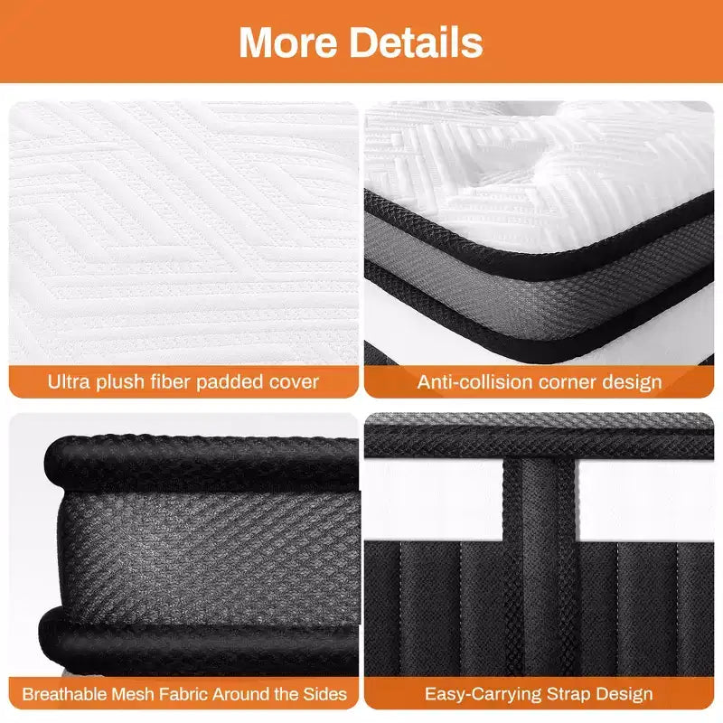 Materasso Queen da 14 pollici, materasso ibrido in memory foam con gel in scatola, supporto a molle insacchettate con isolamento del movimento e sollievo dalla pressione, rigidità media, CertiPUR-US