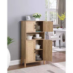 Armadio portaoggetti a quattro ante con design in rattan intrecciato, ripiani regolabili e stile versatile per soggiorni e sale da pranzo