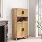 Armadio portaoggetti a quattro ante con design in rattan intrecciato, ripiani regolabili e stile versatile per soggiorni e sale da pranzo