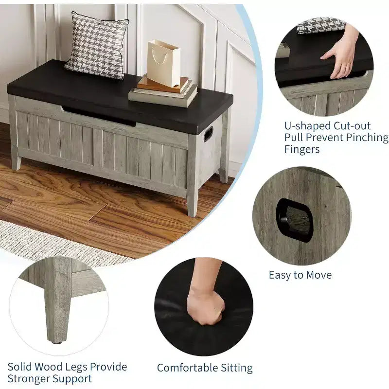 Panca contenitore da 39,4 pollici con cuscino, 2 cerniere di sicurezza, baule contenitore, panca porta scarpe per ingresso, soggiorno, camera da letto