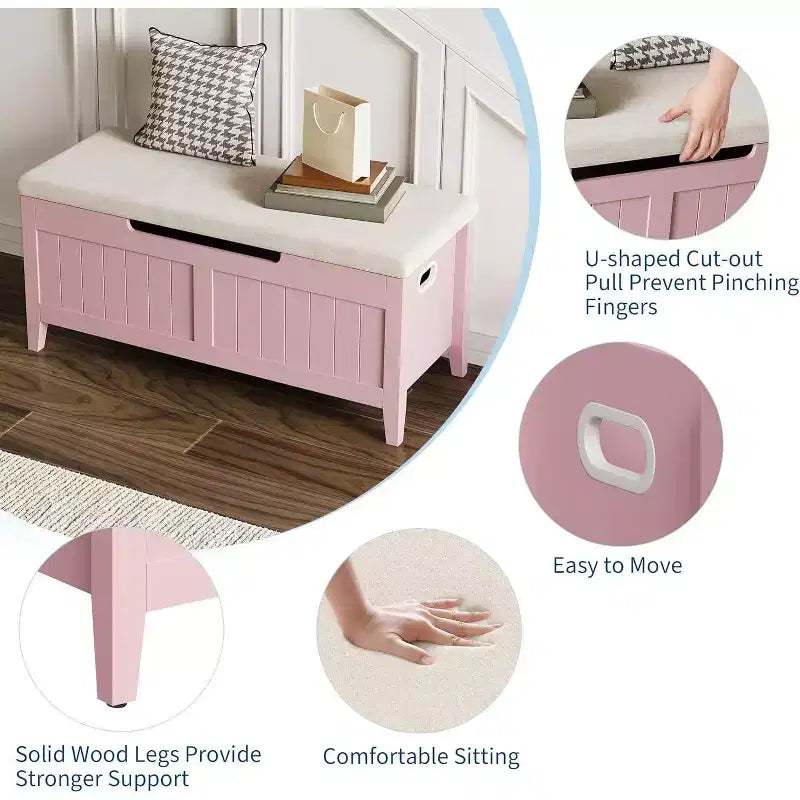 Panca contenitore da 39,4 pollici con cuscino, 2 cerniere di sicurezza, baule contenitore, panca porta scarpe per ingresso, soggiorno, camera da letto