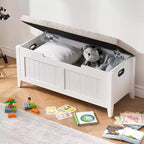 Panca contenitore da 39,4 pollici con cuscino, 2 cerniere di sicurezza, baule contenitore, panca porta scarpe per ingresso, soggiorno, camera da letto