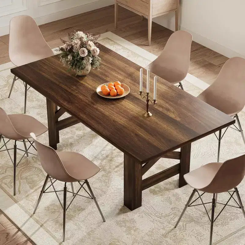 COZONY 71 Tavolo da pranzo rustico, tavolo da cucina rettangolare in legno stile Farmhouse per 6-8 persone, piano spesso rettangolare, base robusta