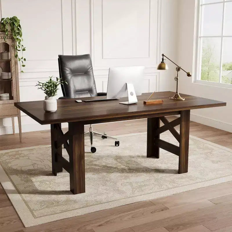 COZONY 71 Tavolo da pranzo rustico, tavolo da cucina rettangolare in legno stile Farmhouse per 6-8 persone, piano spesso rettangolare, base robusta