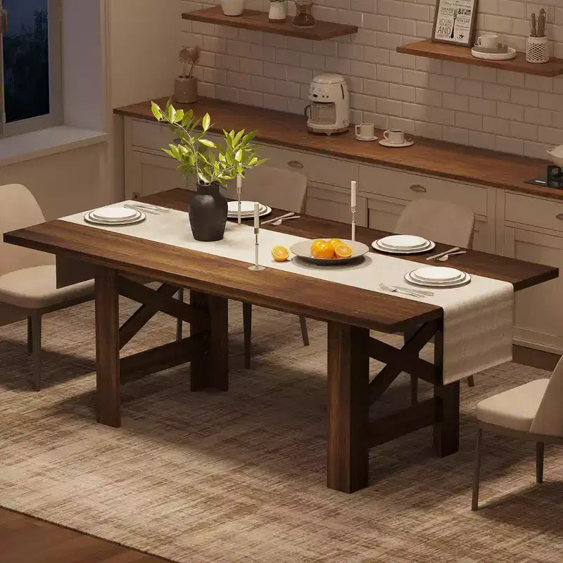 COZONY 71 Tavolo da pranzo rustico, tavolo da cucina rettangolare in legno stile Farmhouse per 6-8 persone, piano spesso rettangolare, base robusta