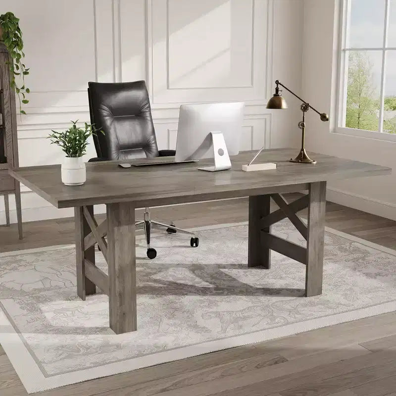 COZONY 71 Tavolo da pranzo rustico, tavolo da cucina rettangolare in legno stile Farmhouse per 6-8 persone, piano spesso rettangolare, base robusta