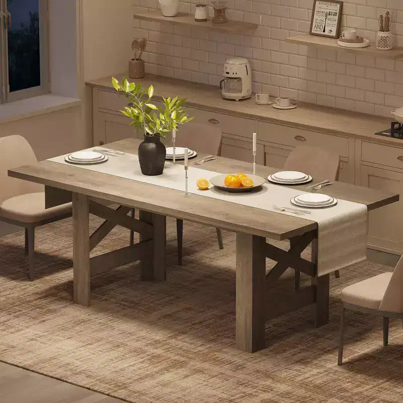 COZONY 71 Tavolo da pranzo rustico, tavolo da cucina rettangolare in legno stile Farmhouse per 6-8 persone, piano spesso rettangolare, base robusta