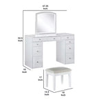 Royal Hampton Set Toeletta 3 Pezzi Bianco Con Specchio Led E Sgabello Imbottito Beige