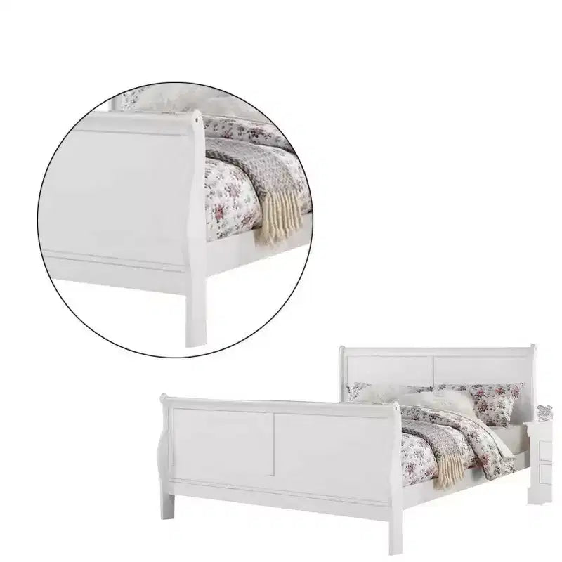 Letto a slitta Royal Hamton, design full size, con gambe eleganti, bianco