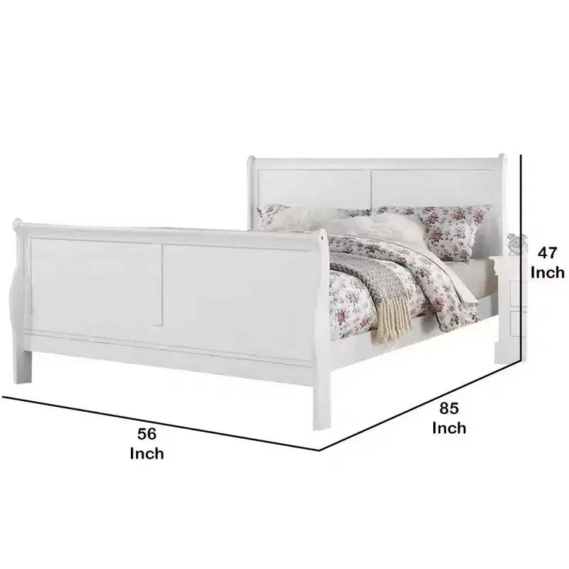 Letto a slitta Royal Hamton, design full size, con gambe eleganti, bianco