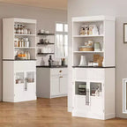 Mobile dispensa alto 70" con cassetto e ante in vetro, armadio contenitore da terra per bagno, ufficio, soggiorno, sala da pranzo, ingresso