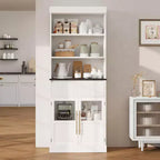 Mobile dispensa alto 70" con cassetto e ante in vetro, armadio contenitore da terra per bagno, ufficio, soggiorno, sala da pranzo, ingresso