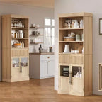 Mobile dispensa alto 70" con cassetto e ante in vetro, armadio contenitore da terra per bagno, ufficio, soggiorno, sala da pranzo, ingresso