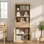 Mobile dispensa alto 70" con cassetto e ante in vetro, armadio contenitore da terra per bagno, ufficio, soggiorno, sala da pranzo, ingresso