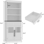 Mobile dispensa alto 70" con cassetto e ante in vetro, armadio contenitore da terra per bagno, ufficio, soggiorno, sala da pranzo, ingresso