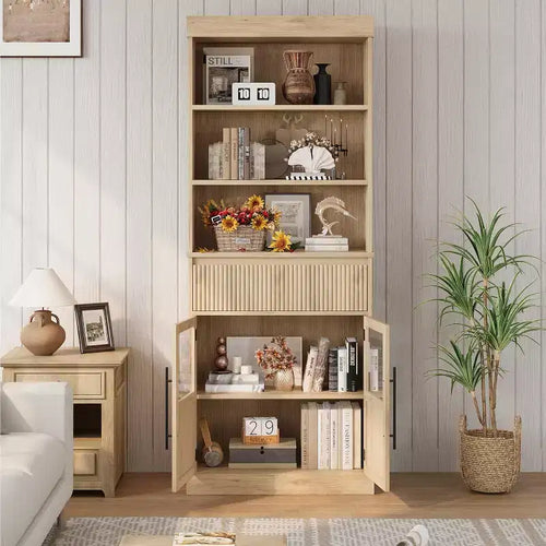 70 Tall Kitchen Pantry Cabinet with Drawer & Glass Doors, Floor Storage Cabinet for Bathroom, Office, Living Room, Dining Room, Entryway