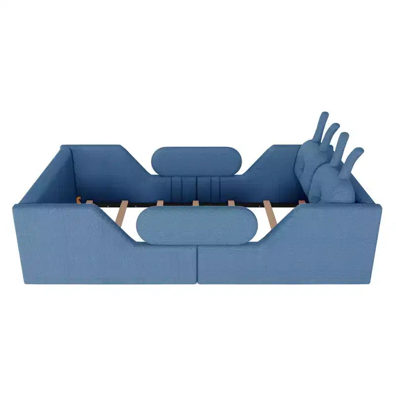 Okak Letti da terra moderni imbottiti a una piazza e mezza con cuscino a coniglio e sponde laterali rimovibili, letto a piattaforma in legno per cameretta dei bambini, camera da letto