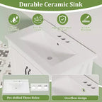 Mobile bagno da 60/75 cm con lavabo in ceramica, mobile bagno moderno con 2 ante e 1 cassetto, mobile bagno autoportante