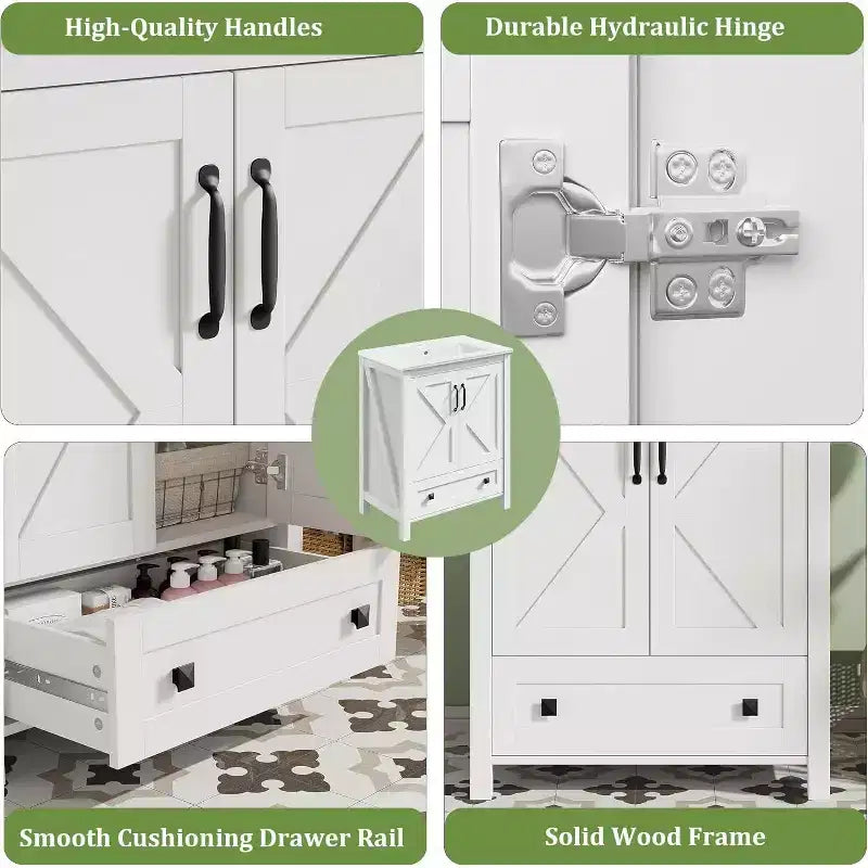 Mobile bagno da 60/75 cm con lavabo in ceramica, mobile bagno moderno con 2 ante e 1 cassetto, mobile bagno autoportante