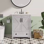 Mobile bagno da 60/75 cm con lavabo in ceramica, mobile bagno moderno con 2 ante e 1 cassetto, mobile bagno autoportante