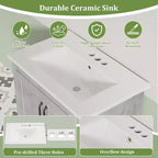 Mobile bagno da 60/75 cm con lavabo in ceramica, mobile bagno moderno con 2 ante e 1 cassetto, mobile bagno autoportante
