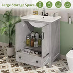 Mobile bagno da 60/75 cm con lavabo in ceramica, mobile bagno moderno con 2 ante e 1 cassetto, mobile bagno autoportante