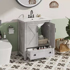 Mobile bagno da 60/75 cm con lavabo in ceramica, mobile bagno moderno con 2 ante e 1 cassetto, mobile bagno autoportante