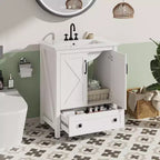 Mobile bagno da 60/75 cm con lavabo in ceramica, mobile bagno moderno con 2 ante e 1 cassetto, mobile bagno autoportante