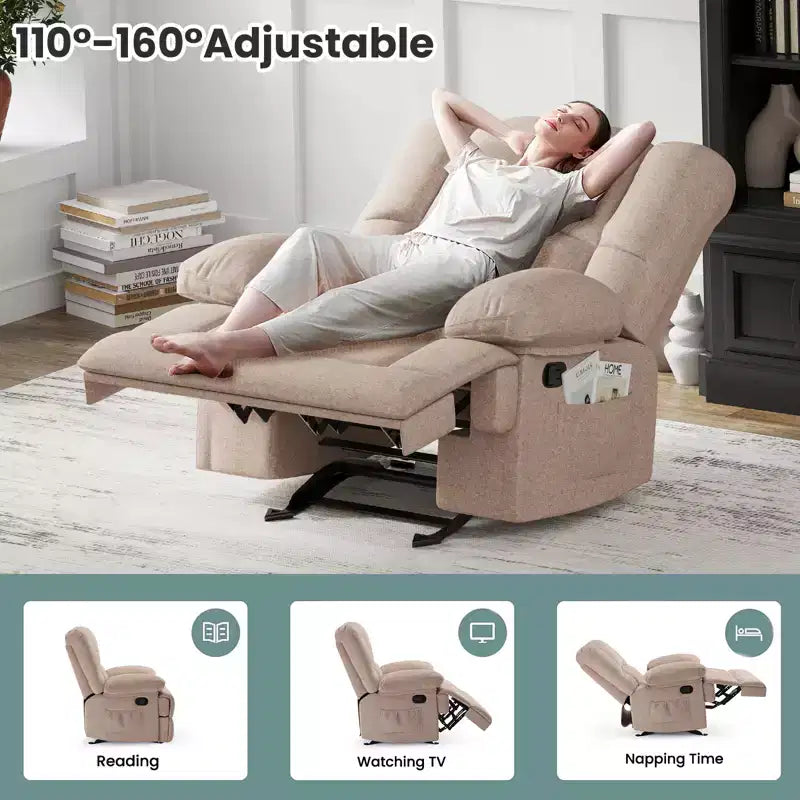MAYEERTY Divano reclinabile a dondolo oversize in sabbia per adulti, ciniglia, ergonomico, perfetto per il soggiorno