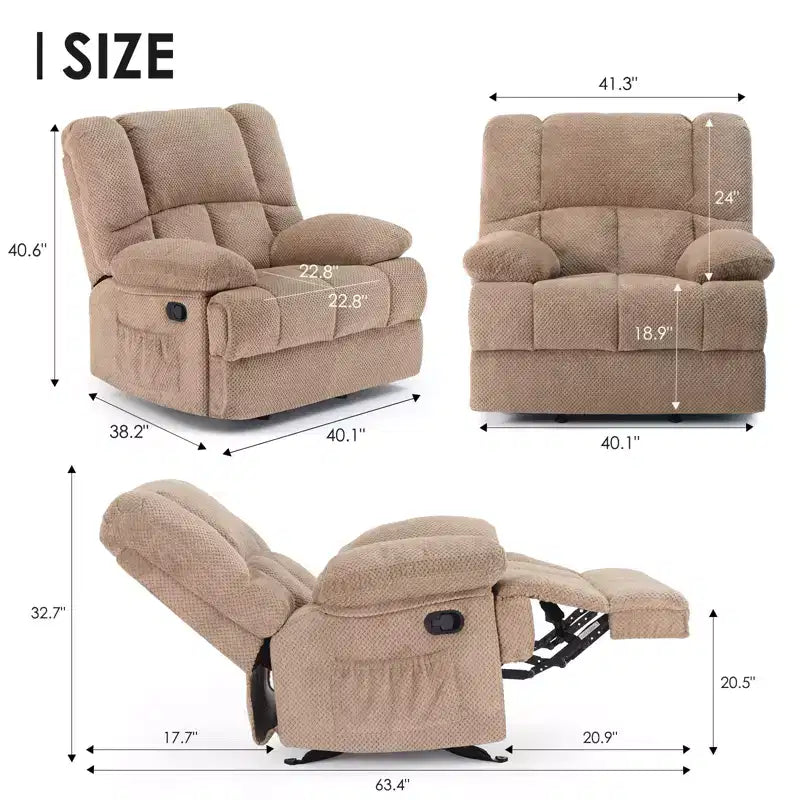 MAYEERTY Divano reclinabile a dondolo oversize in sabbia per adulti, ciniglia, ergonomico, perfetto per il soggiorno