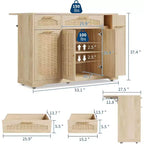 53 Isola Cucina con Anta a Ribalta, Isola Cucina su Ruote con Cestino Basculante, Mobile Contenitore, Portaspezie, 2 Cassetti, Tavolo Isola MobileCucina