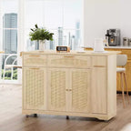 53 Isola Cucina con Anta a Ribalta, Isola Cucina su Ruote con Cestino Basculante, Mobile Contenitore, Portaspezie, 2 Cassetti, Tavolo Isola MobileCucina