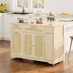 53 Isola Cucina con Anta a Ribalta, Isola Cucina su Ruote con Cestino Basculante, Mobile Contenitore, Portaspezie, 2 Cassetti, Tavolo Isola MobileCucina