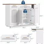 53 Isola Cucina con Anta a Ribalta, Isola Cucina su Ruote con Cestino Basculante, Mobile Contenitore, Portaspezie, 2 Cassetti, Tavolo Isola MobileCucina