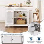 53 Isola Cucina con Anta a Ribalta, Isola Cucina su Ruote con Cestino Basculante, Mobile Contenitore, Portaspezie, 2 Cassetti, Tavolo Isola MobileCucina