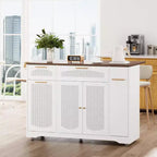53 Isola Cucina con Anta a Ribalta, Isola Cucina su Ruote con Cestino Basculante, Mobile Contenitore, Portaspezie, 2 Cassetti, Tavolo Isola MobileCucina