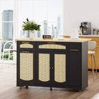 53 Isola Cucina con Anta a Ribalta, Isola Cucina su Ruote con Cestino Basculante, Mobile Contenitore, Portaspezie, 2 Cassetti, Tavolo Isola MobileCucina